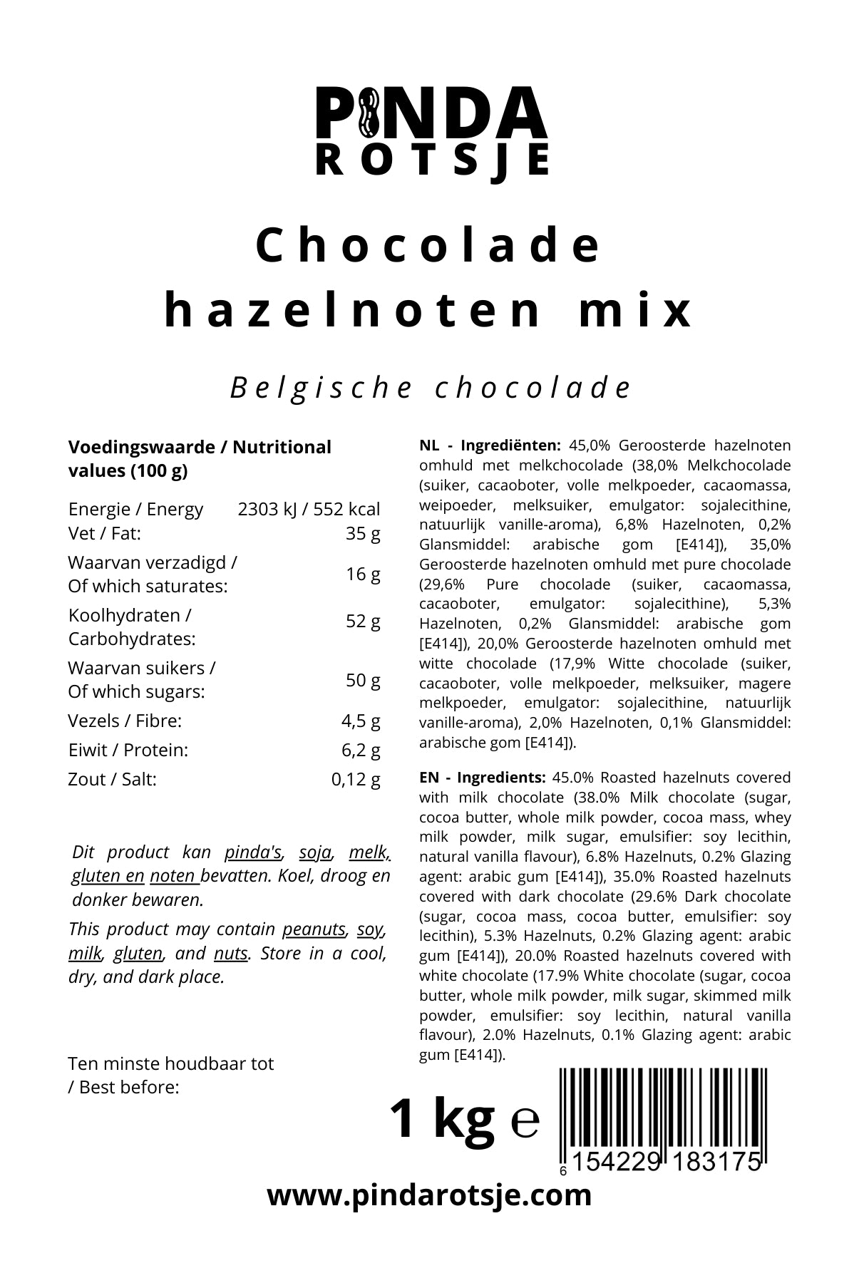 Chocolade hazelnoten mix specificaties
