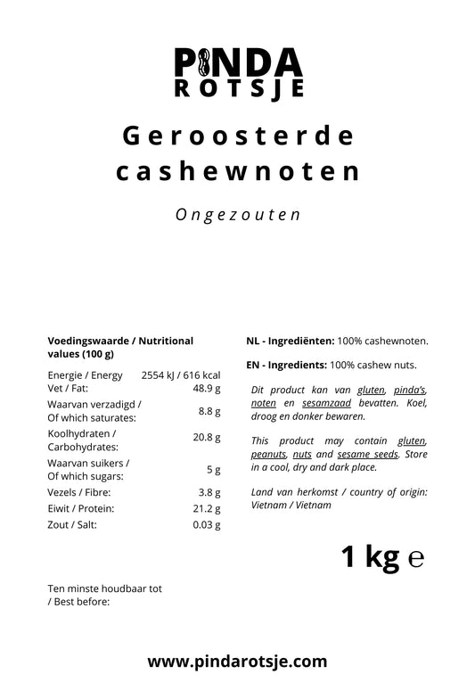 Specificaties droog Geroosterde cashewnoten
