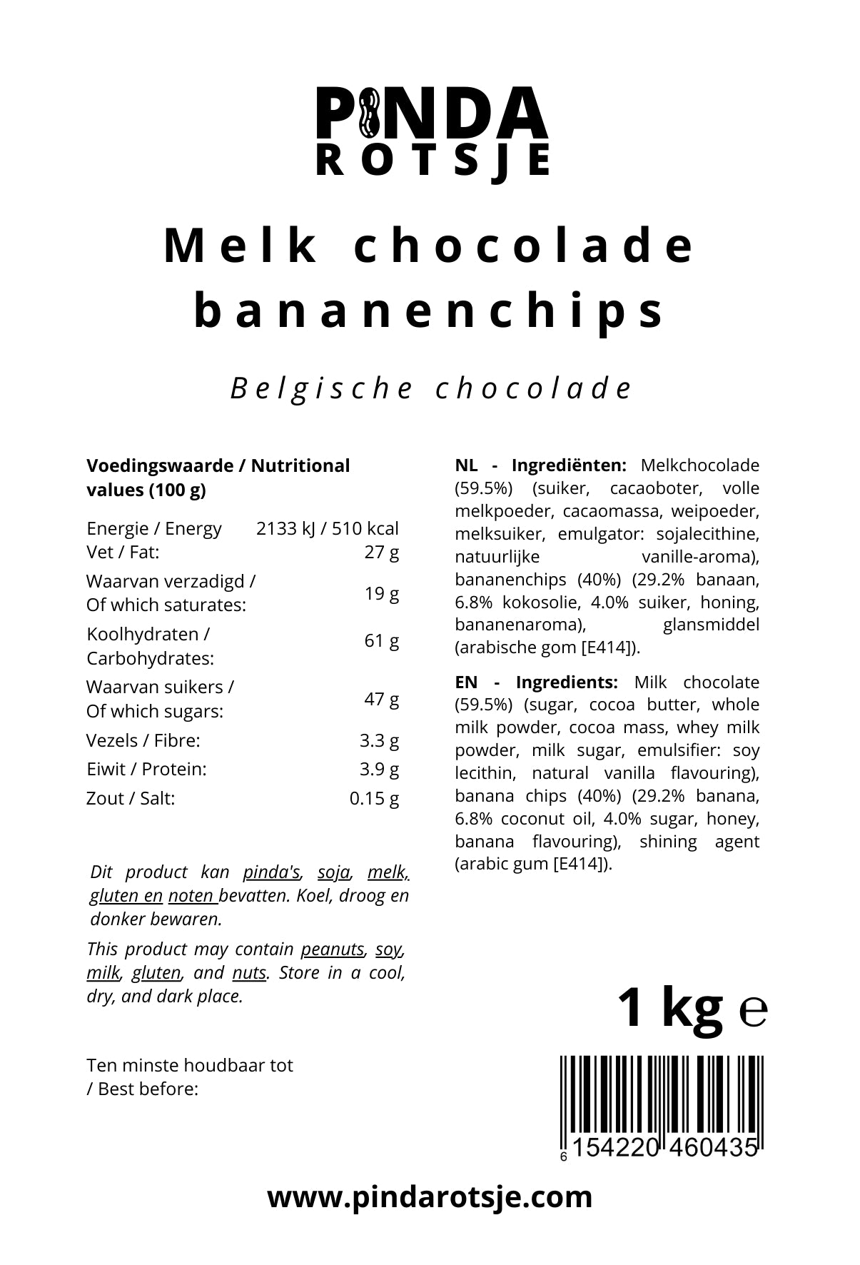 Melk chocolade bananenchips 1 kg