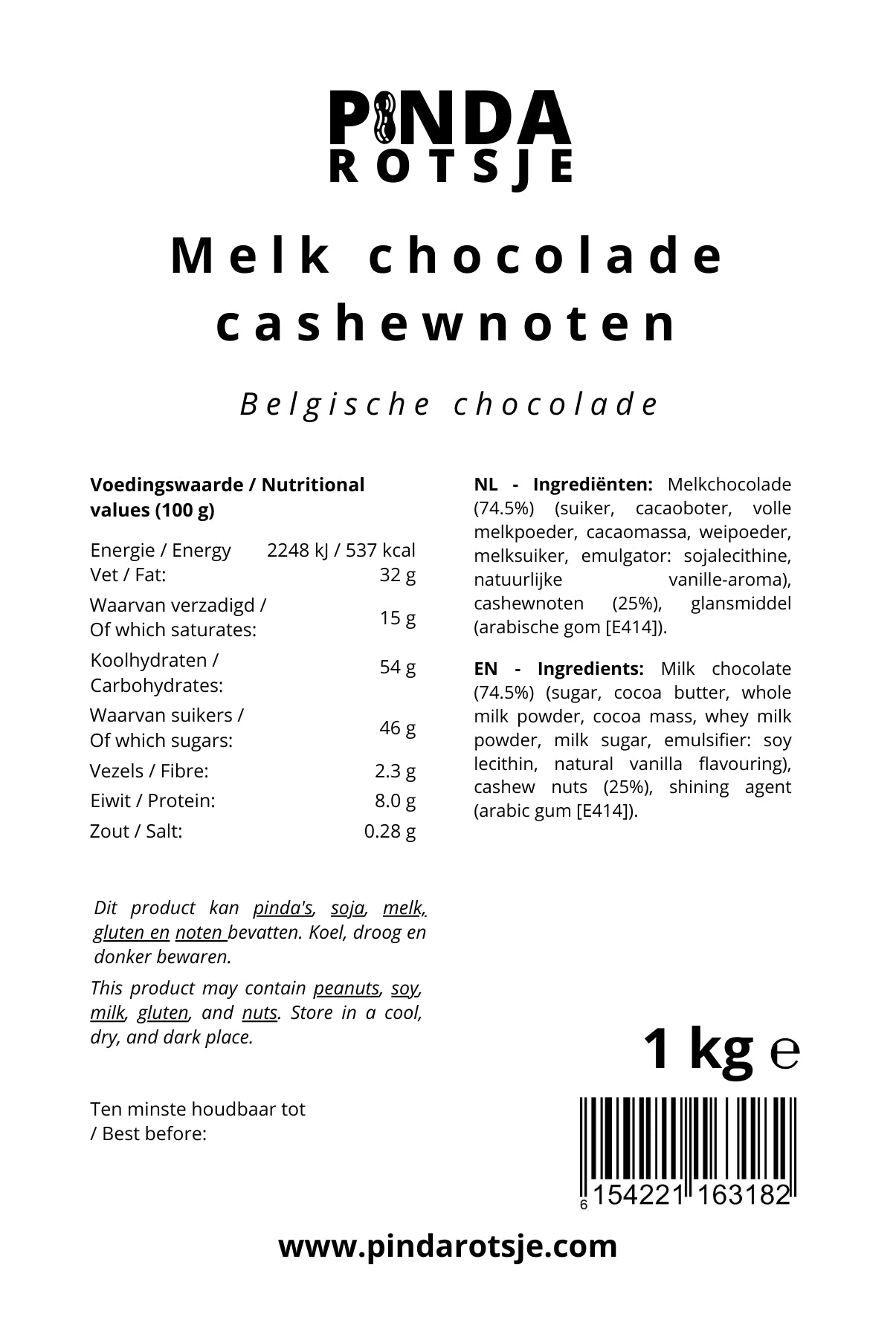 Melk chocolade cashewnoten 1 kg