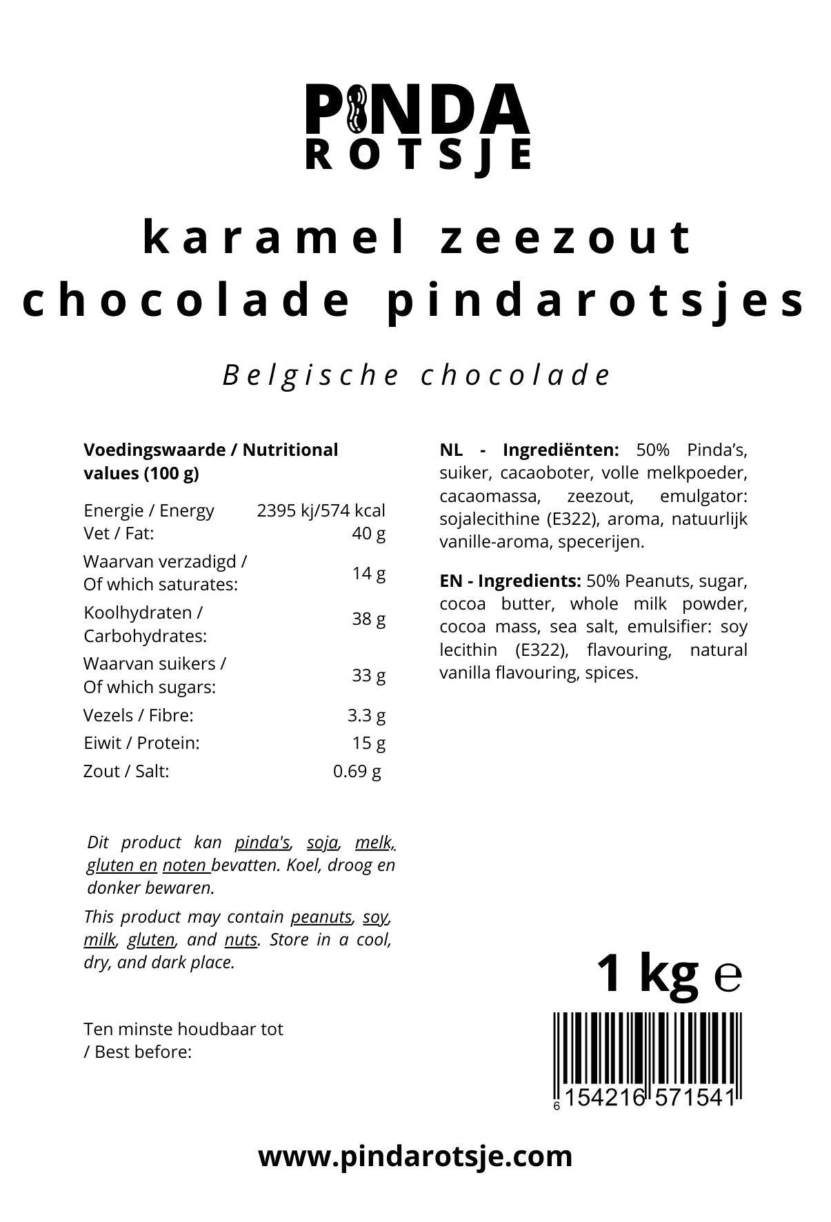 Pindarotsjes karamel zeezout 1 kg specificaties