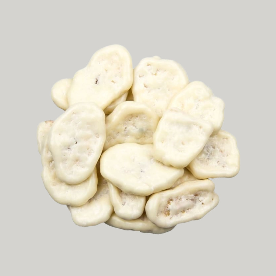 Witte chocolade bananenchips
