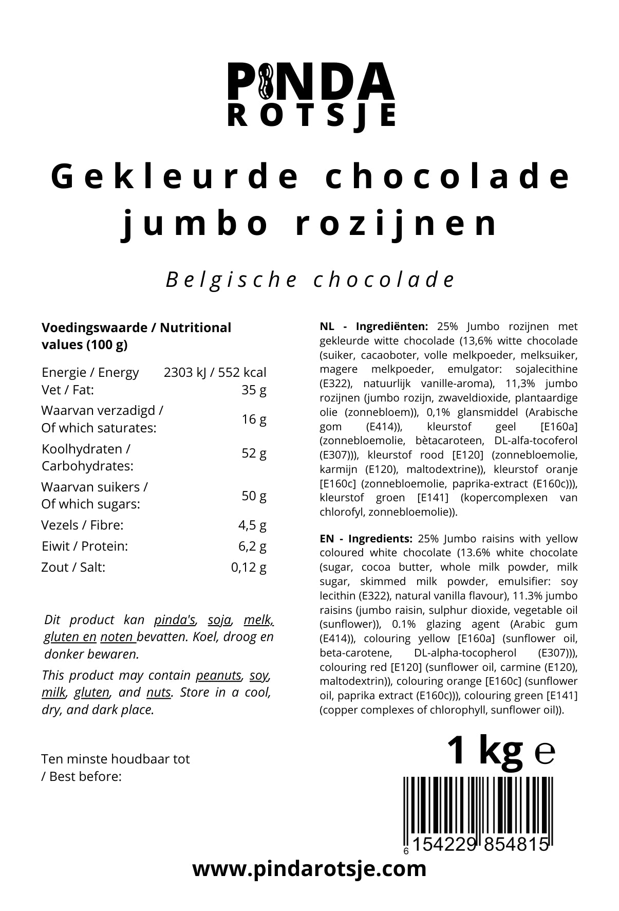 Gekleurde chocolade rozijnen mix 1 kg