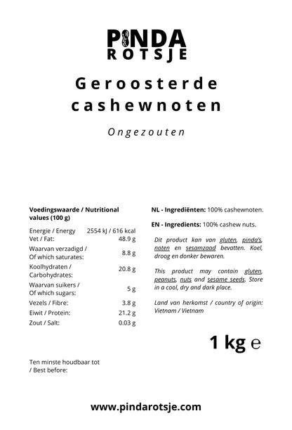 Specificaties droog Geroosterde cashewnoten