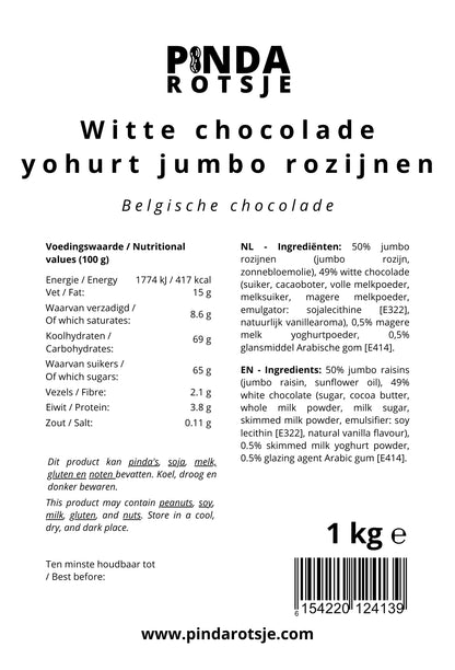 Witte chocolade yoghurt jumbo rozijnen specificaties